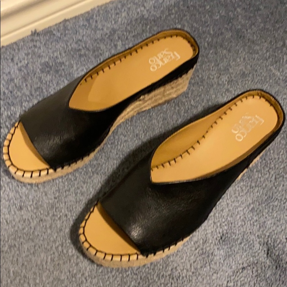 Franco Sarto Black and Tan Wedges